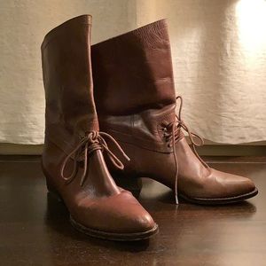 Vintage block heel lace booties